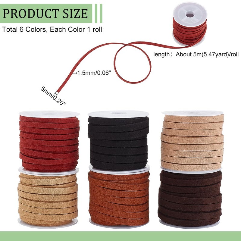 PH PandaHall 33 Yards 6 Rolls Yards Faux Suede Cord 4mm Suede String 6 Colors Micro Fiber Lace Thin Leather Cord Faux Leather String for Jewelry Tassel Bracelet Necklace Making Weaving - Image 2